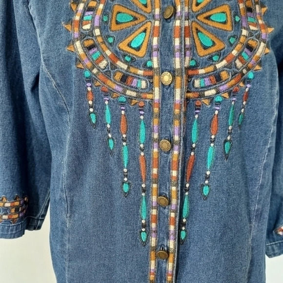 Vintage 80's Bob‎ Mackie Wearable Art  Denim Southwestern Embroidered Shacket - Picture 5 of 16